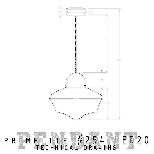 technical drawing Primelite School House Globe Pendant #254