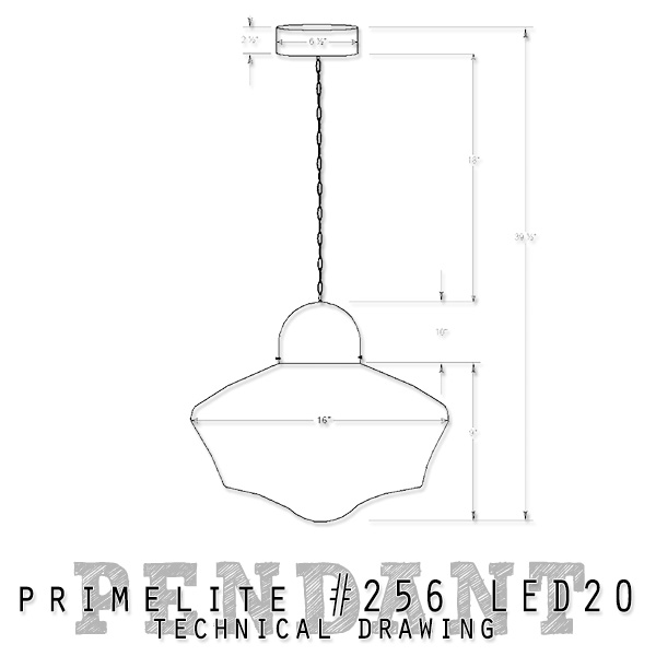 technical drawing Primelite School House Globe Pendant #256