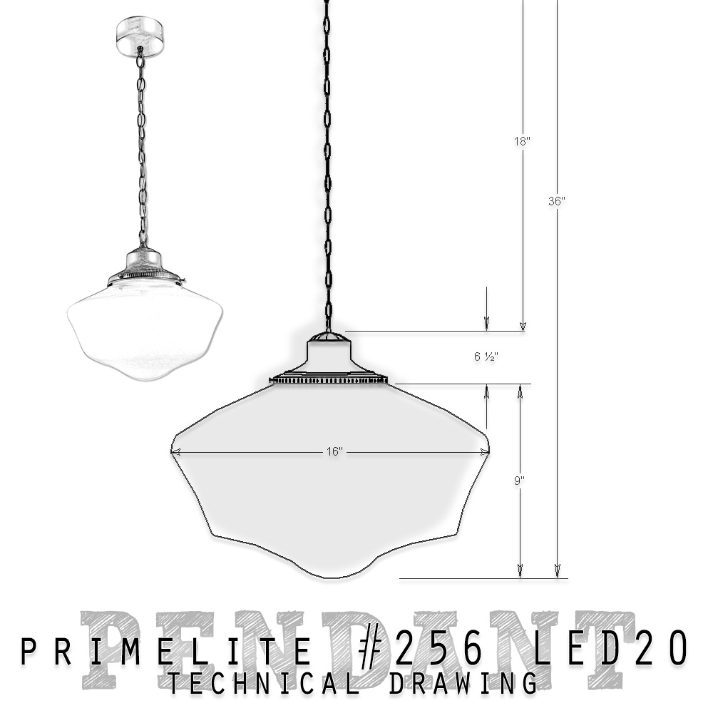 technical drawing Primelite School House Globe Pendant #254