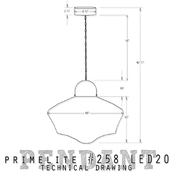 technical drawing Primelite School House Globe Pendant #258