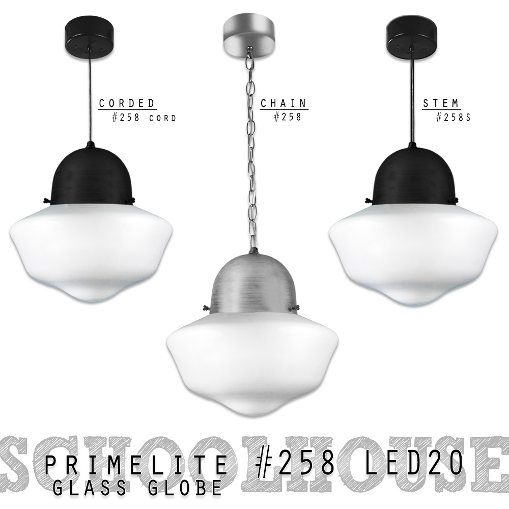 Primelite MFg's selection of school house pendants. #258