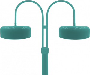 Primelite #11037/16-1864 twin-arm post light fixture with two 15½" RLM shades on a 3-inch post fitter