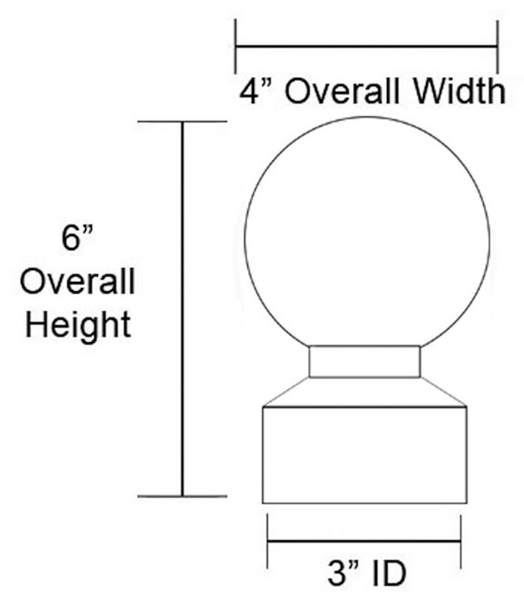 Ball post cap finial dimensions diagram for 3 inch diameter pole – 6 inch height 4 inch width