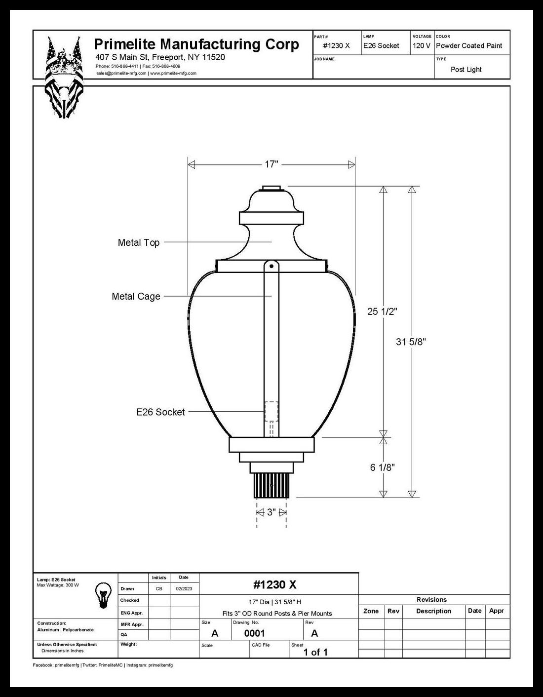 Acorn Street Light with Metal Cage - Image 2