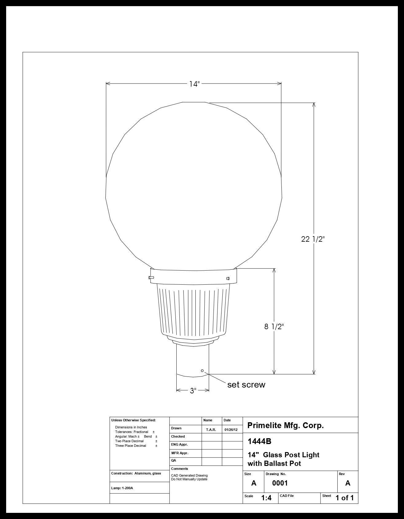 Glass Post Light with Ballast Pot - Image 2