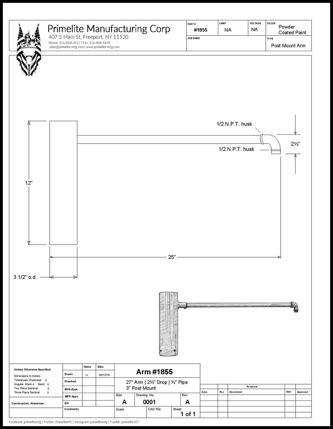 Straight Arm Post Mount - Image 2