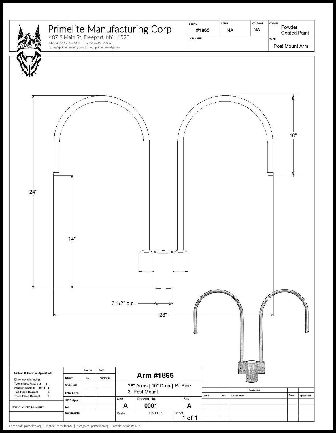 Small Double Aluminum J Arm Post Mount - Image 2