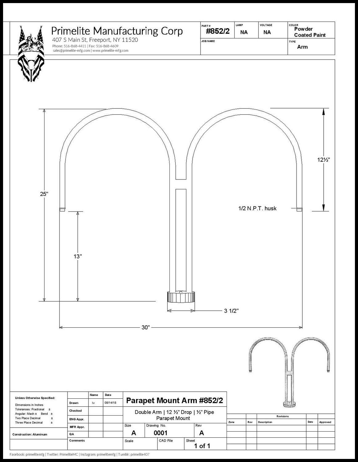Double Parapet Mount Arm - Image 2