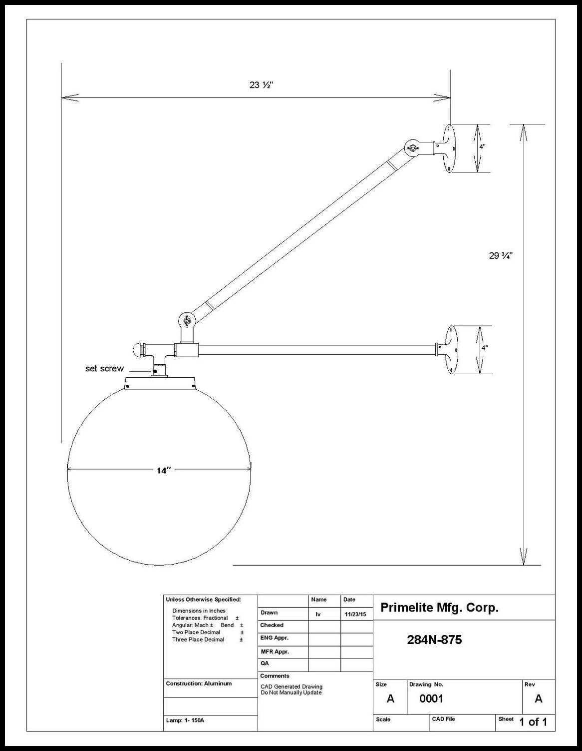14" Globe on Double Mount Wall Bracket - Image 2