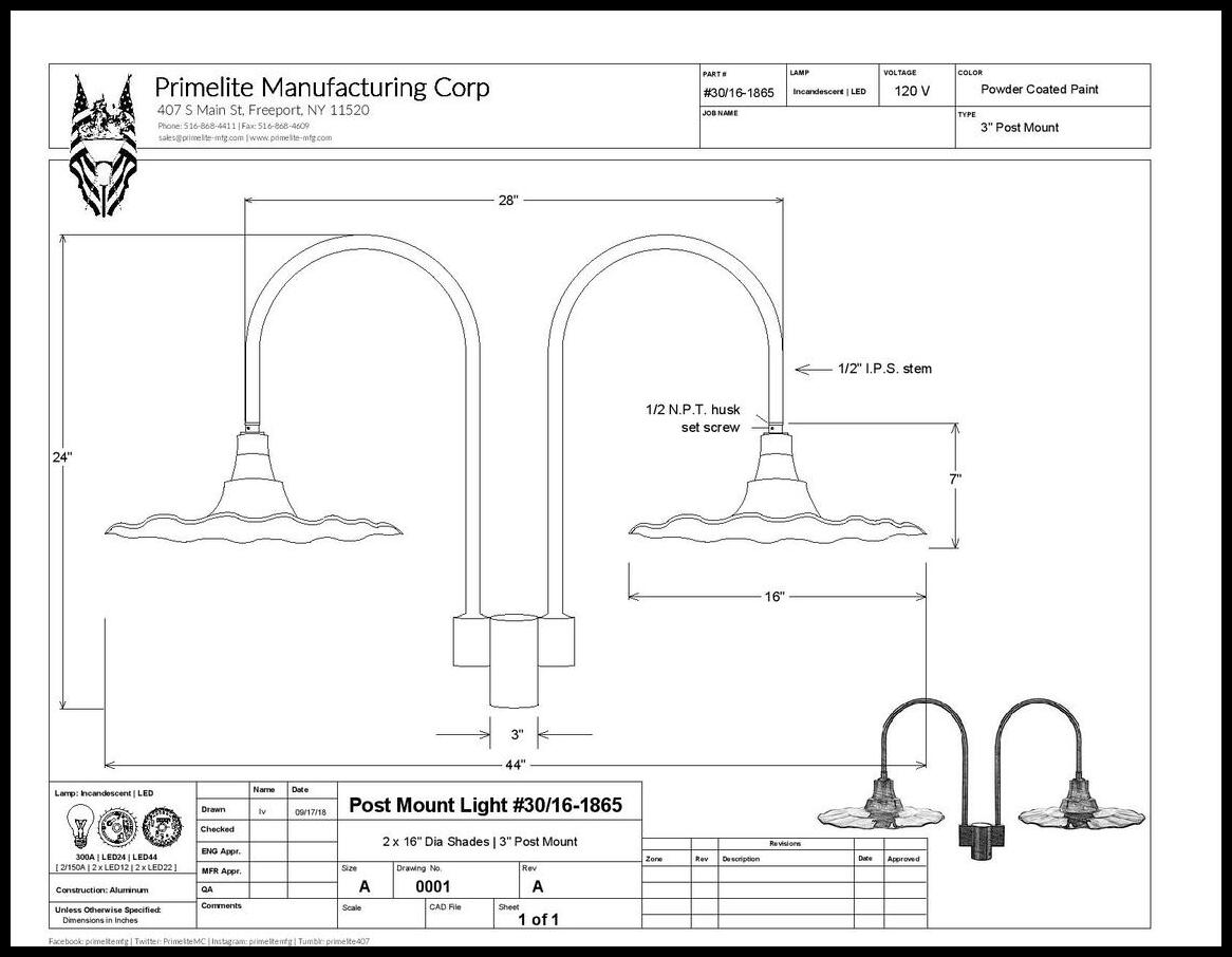16" Radial Wave Shade on Double "J" Post Mount - Image 2