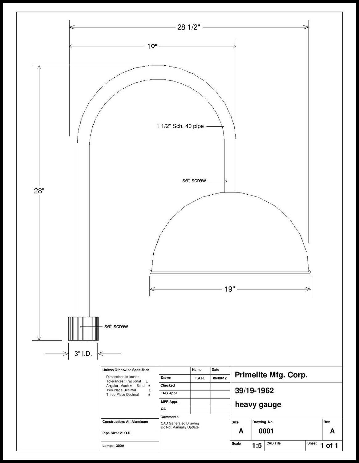 Dome Shade on Top Mount Heavy Gauge J Arm - Image 2