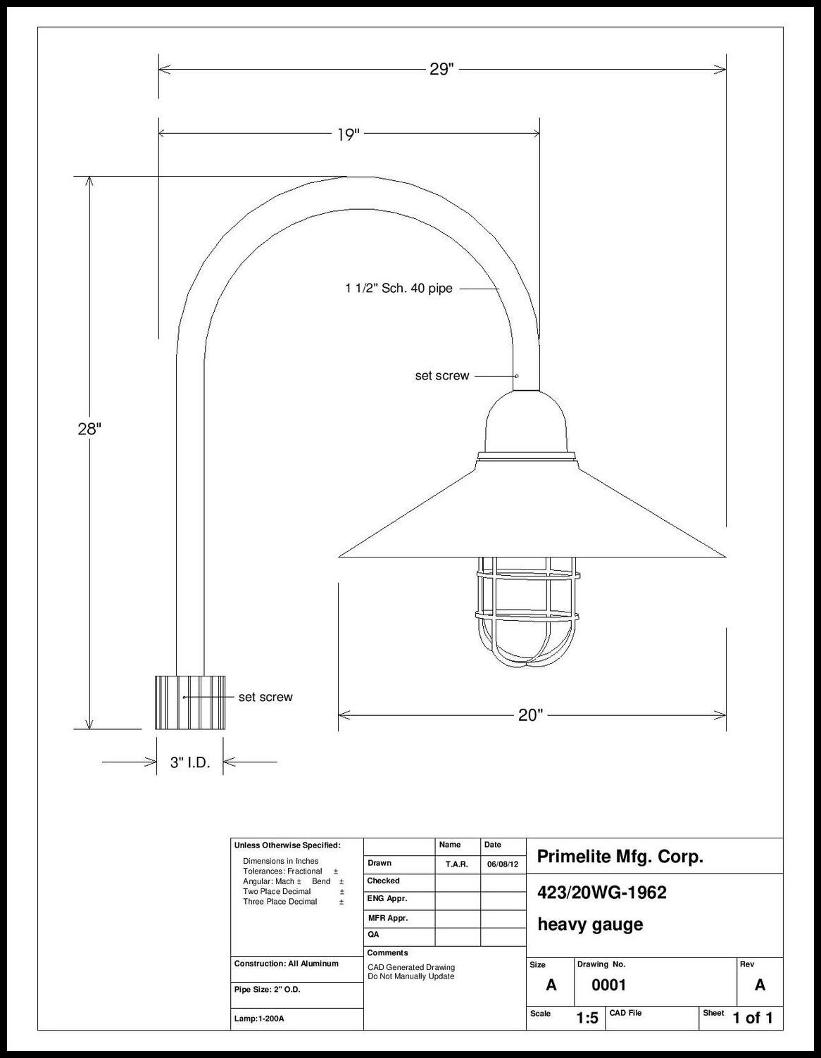 Cylinder Shade on Top Mount Heavy Gauge J Arm - Image 2