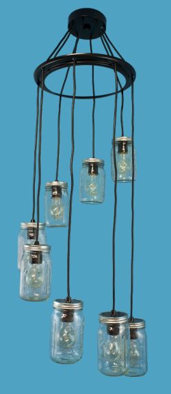 8 Mason Jars Pendants on Spreader