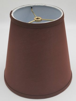 Mahogany fabric empire lampshade with white interior lining and brass spider fitter, 9" side height