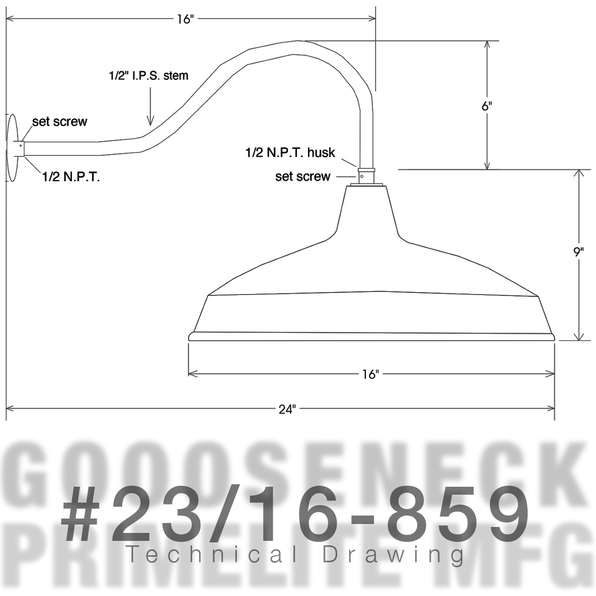 technical drawing - Gooseneck Light #23/16-859 LED12