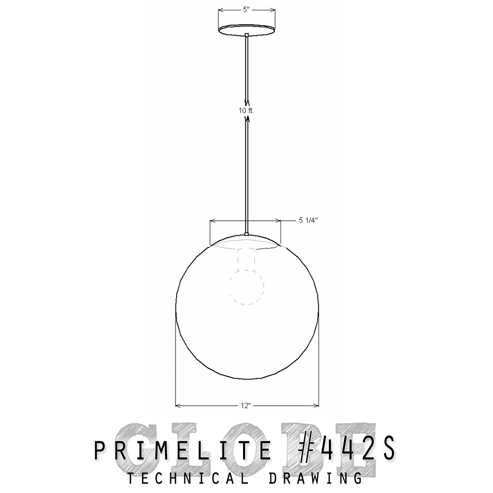 technical drawing 12" Glass globe