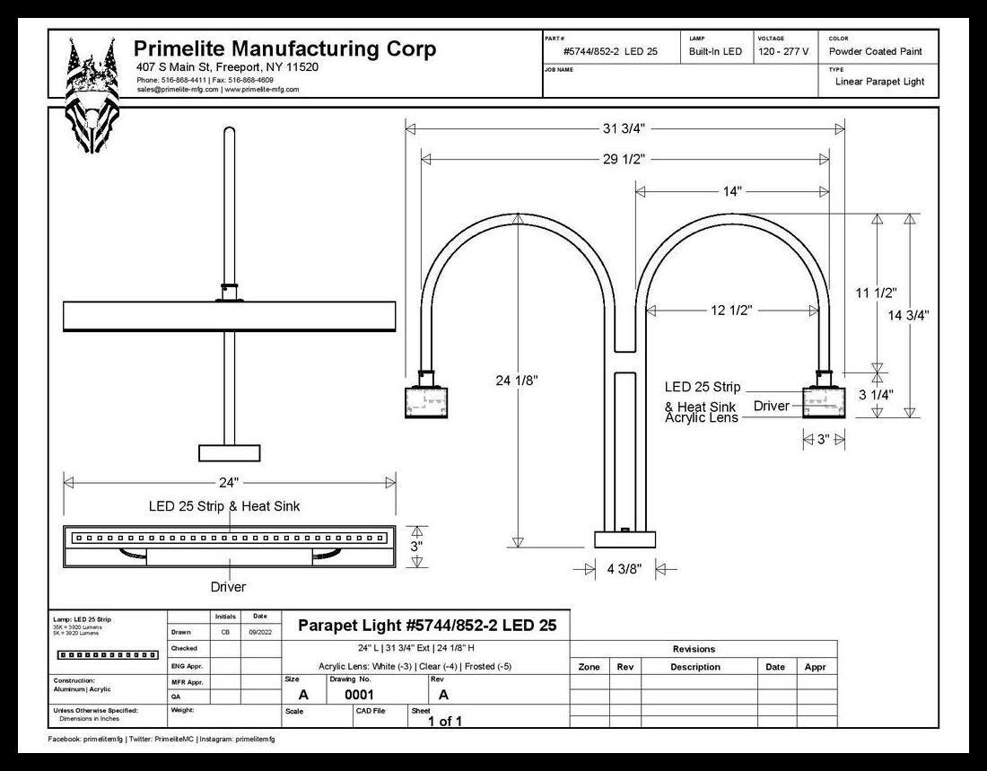 2' LED Linear Sign Light on Double Parapet Mount Arms - Image 2