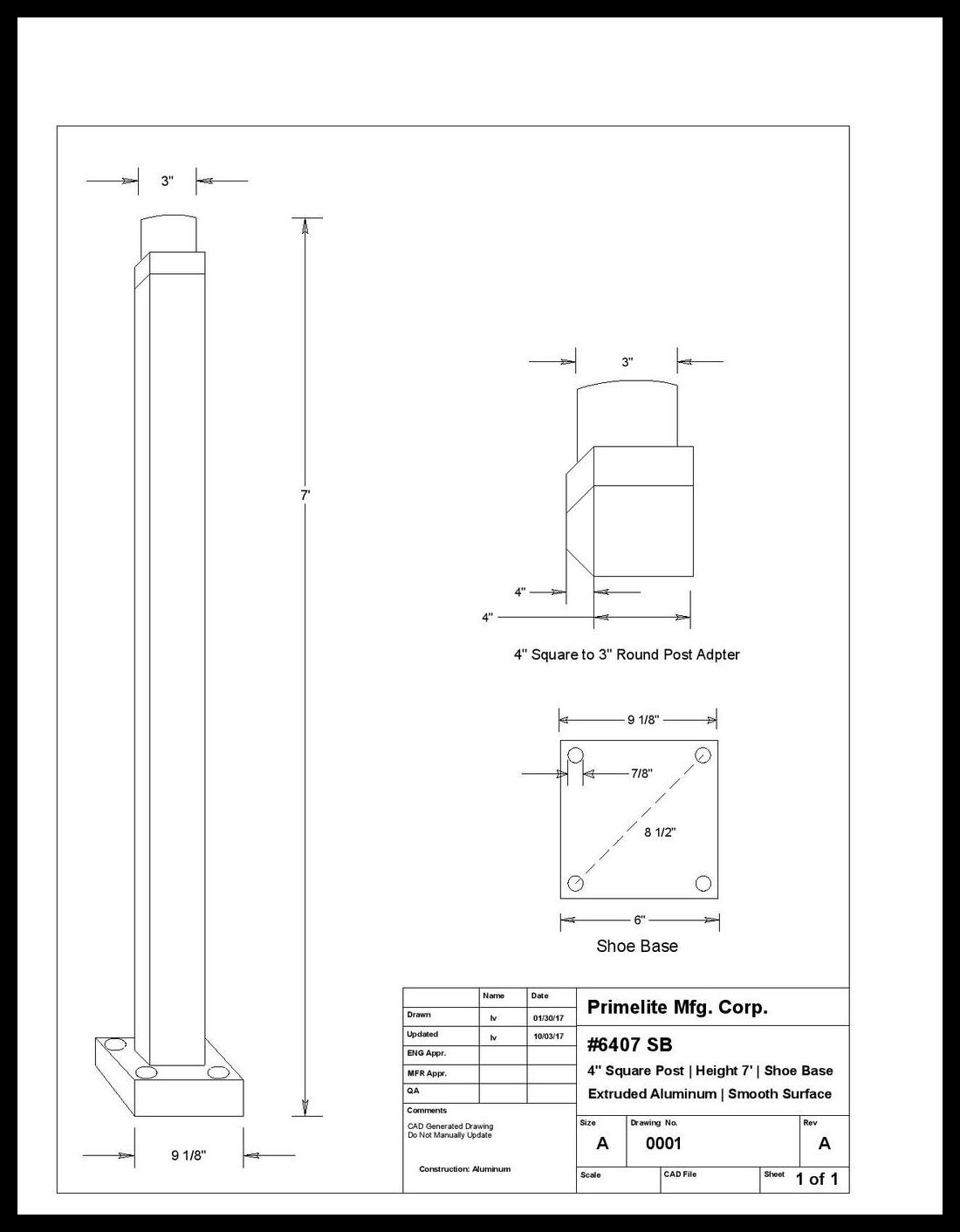 4" Aluminum Square Post with Shoe Base - Image 3