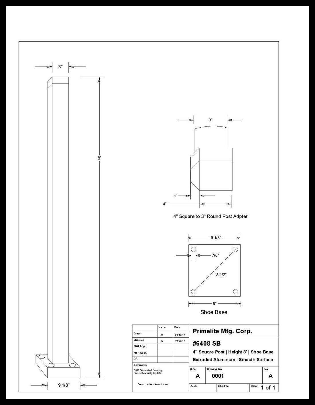 4" Aluminum Square Post with Shoe Base - Image 4