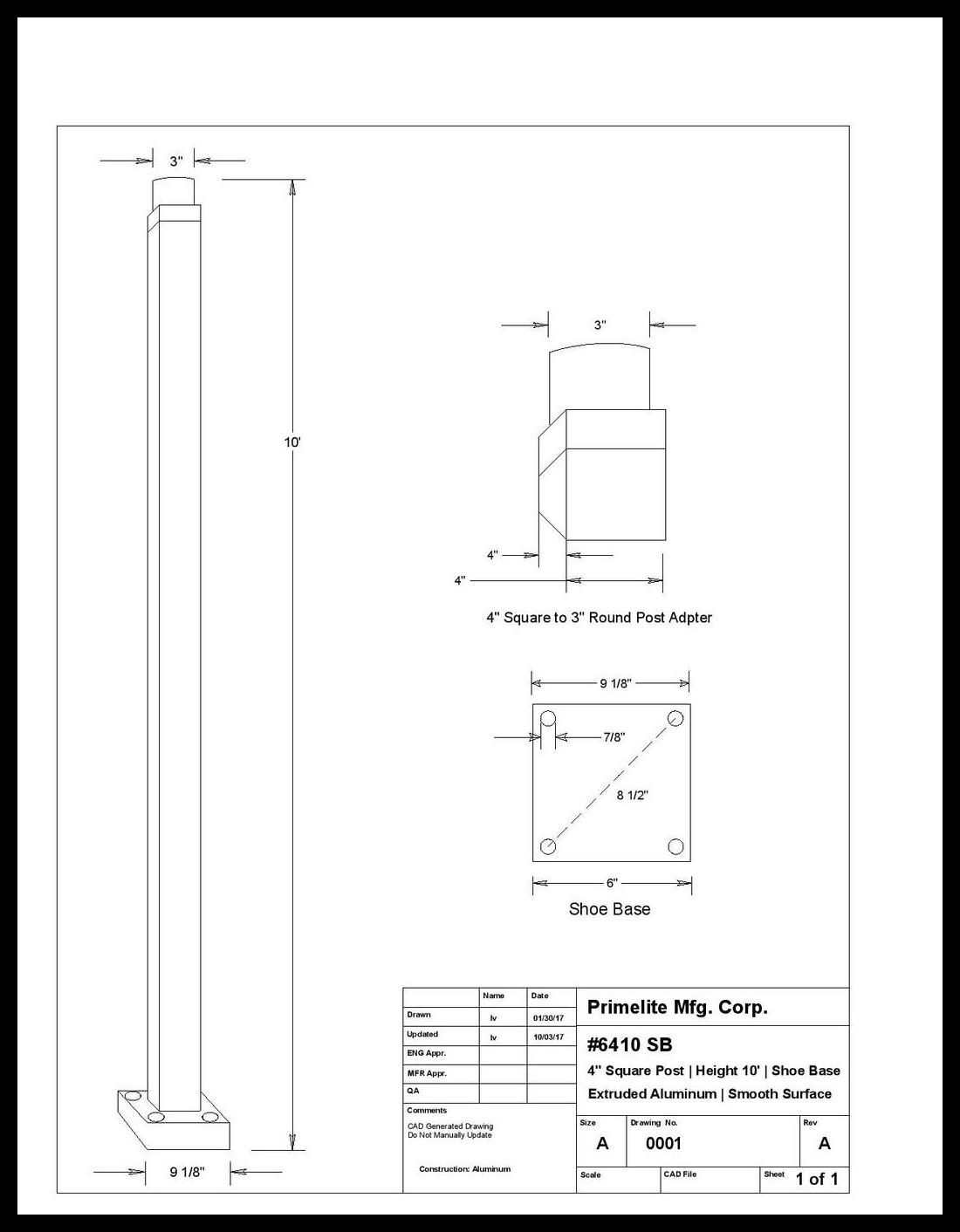 4" Aluminum Square Post with Shoe Base - Image 5