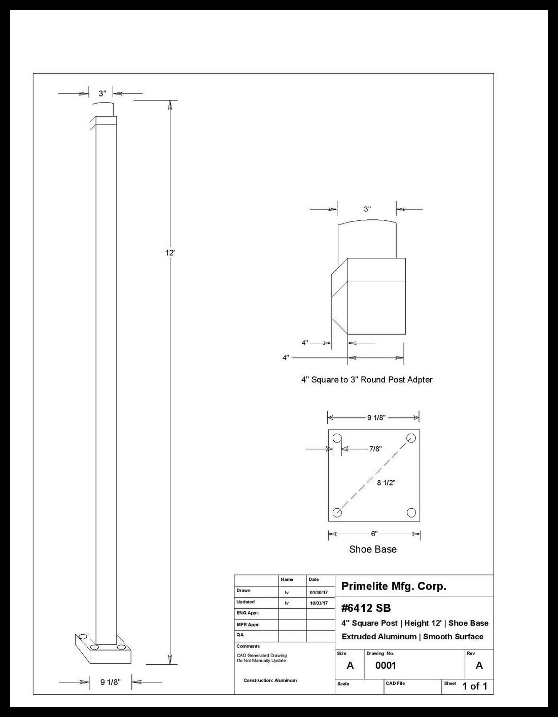 4" Aluminum Square Post with Shoe Base - Image 6