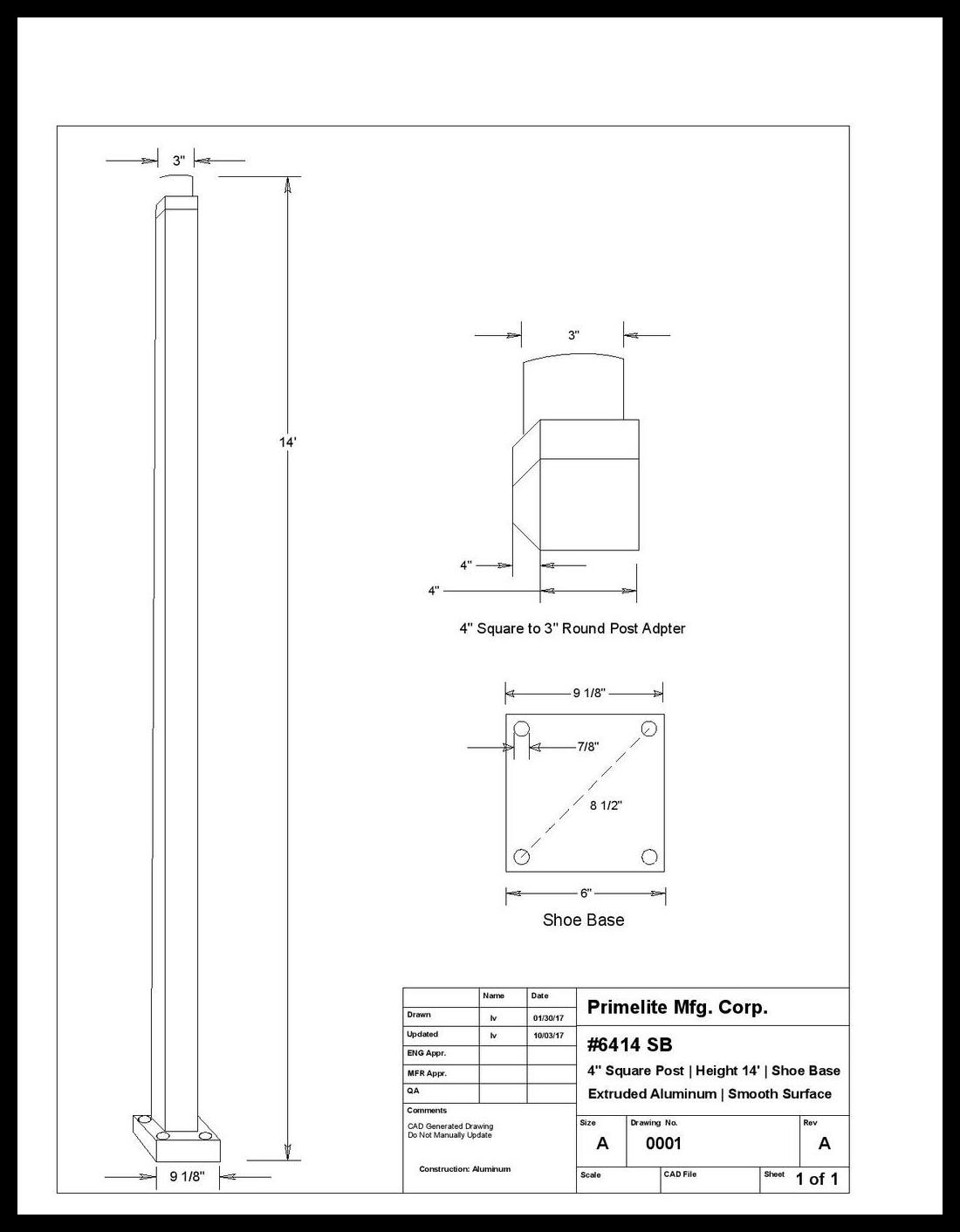 4" Aluminum Square Post with Shoe Base - Image 7