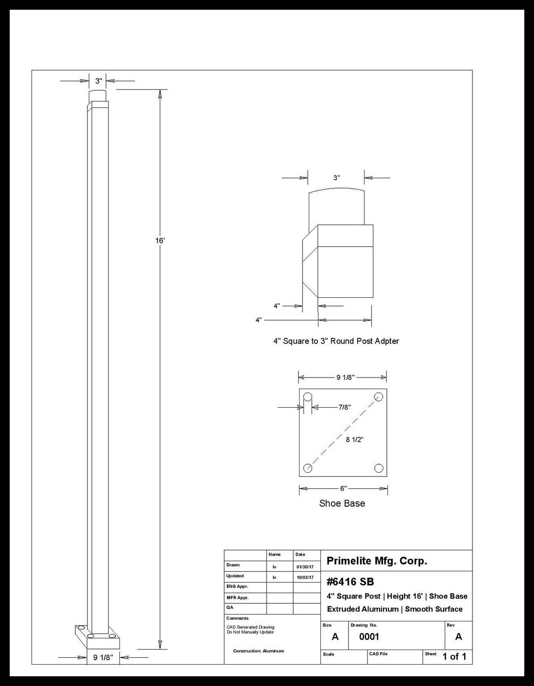 4" Aluminum Square Post with Shoe Base - Image 8