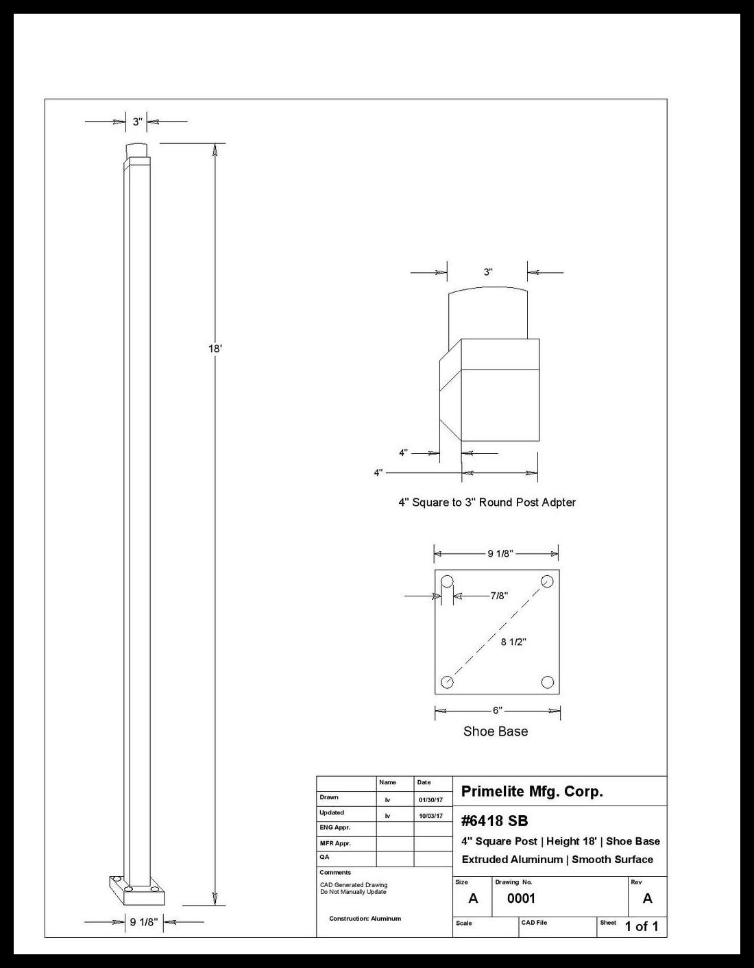 4" Aluminum Square Post with Shoe Base - Image 9