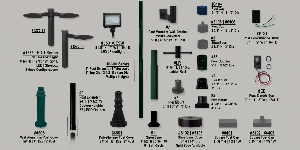 The lower section of page W01 is a showcase of our cutting-edge innovations in exterior post lighting