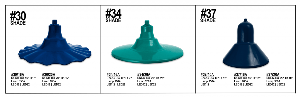 <em><span style="font-size: 12px;">Examples of Primelite "Spun" gooseneck and pendant shades</span></em>